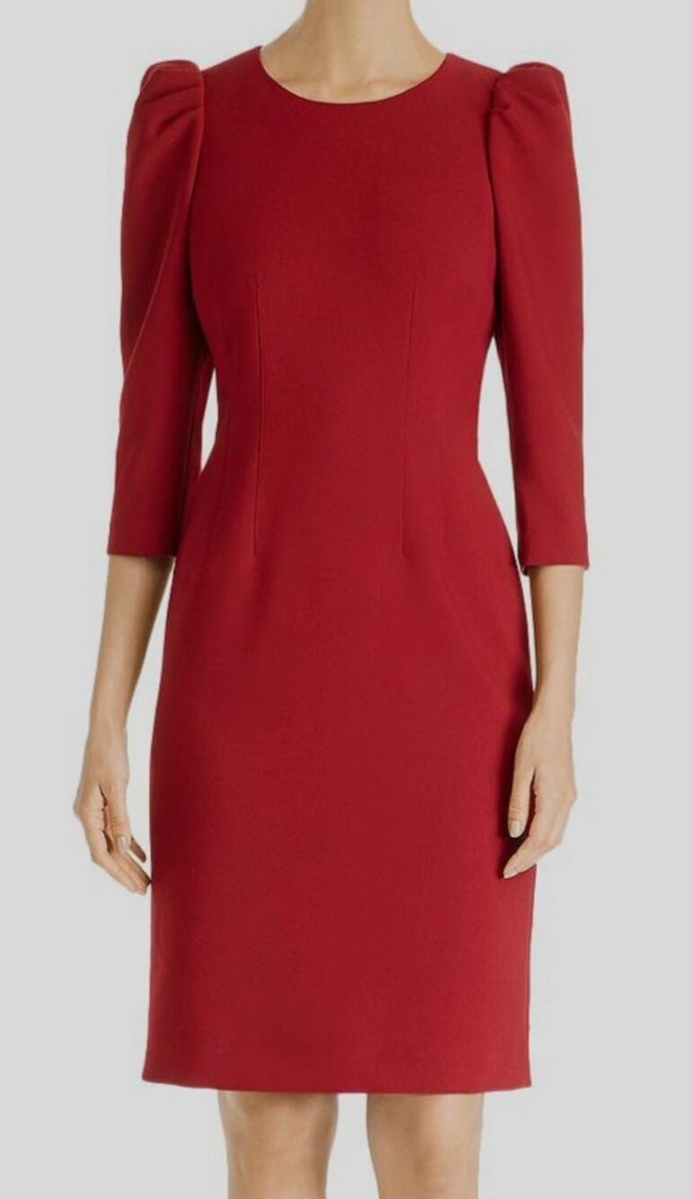 Kobi Halperin Jody Dress Cadmium Red Puff 3/4 Sleeves Waist Darts Size Small